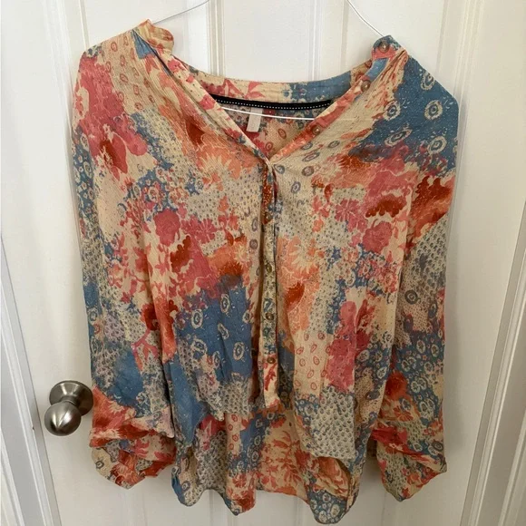 Anthropologie Pilcro Sidney Batwing Patchwork Floral Blouse - Picture 5 of 10